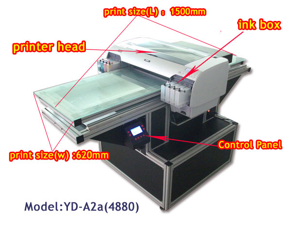 The flatbed printer for the glass processing