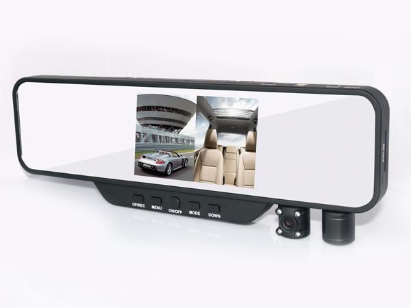 3.5 inch dual lens rearview mirror dvr camera car black box with TV out