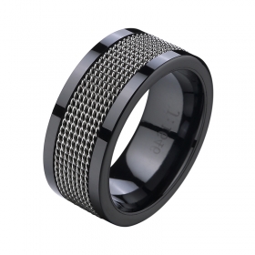  Stainless Steel Inlay Black Ceramic wedding Band ring