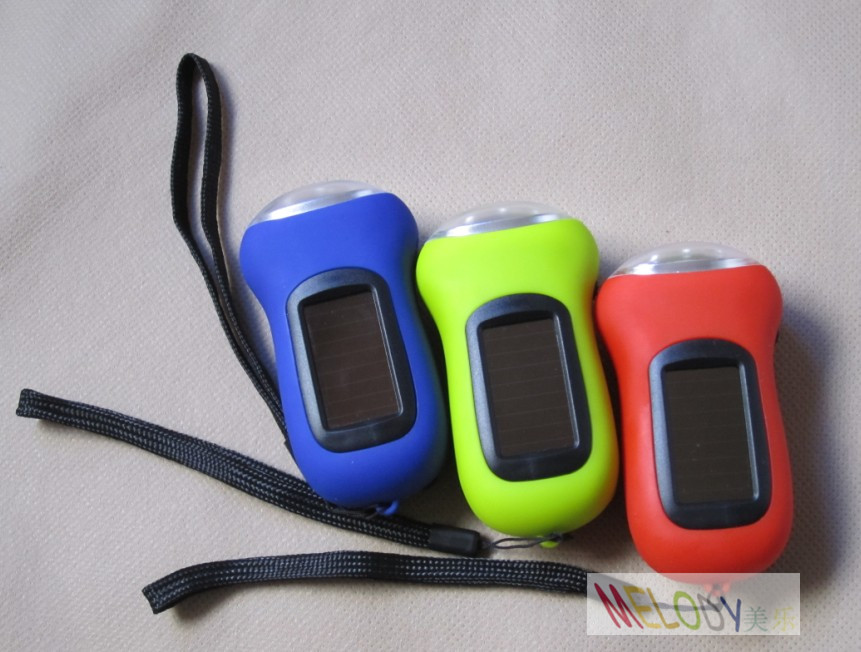Solar Power Flashlight ABS Dynamo Torch LED Promotional Gift in Customized Colours
