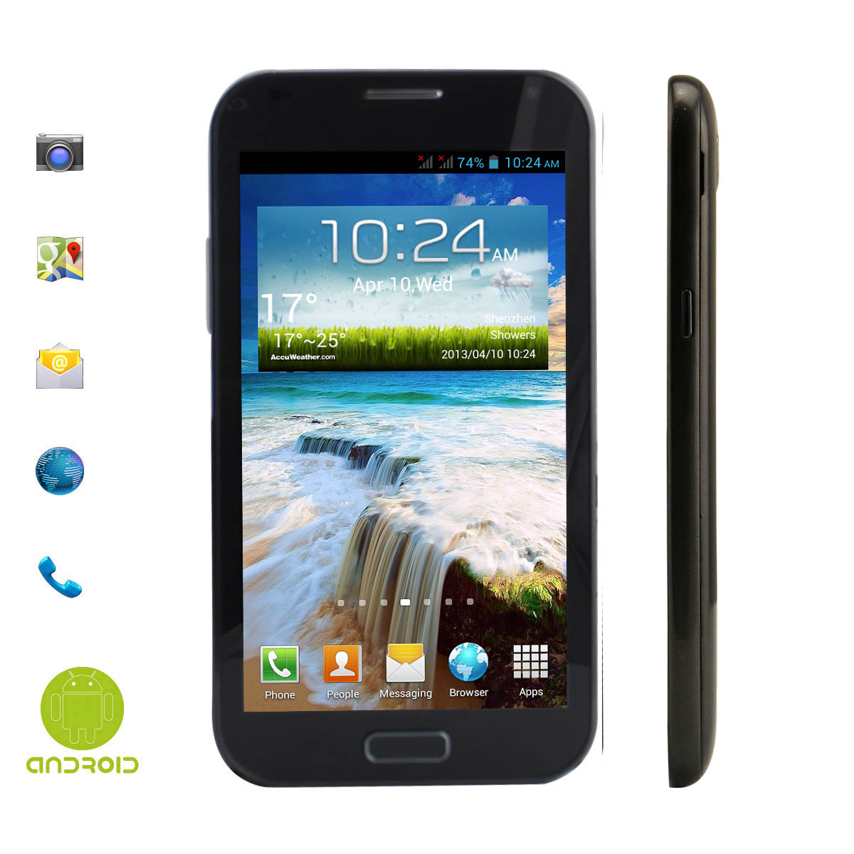 5.3“ 3G smartphone，Android4.2.1 Quad-core, MTK6589. 