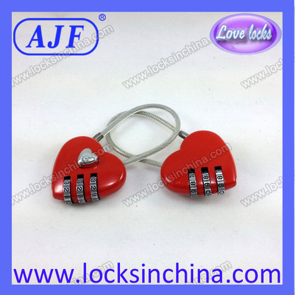 red heart promotional 3 dial combination lock for wedding and valentine's day