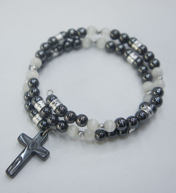 Hematite religious cross bracelet necklace