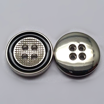 Sewing Button 4 Holes Shiny Nickle With Black Enamel