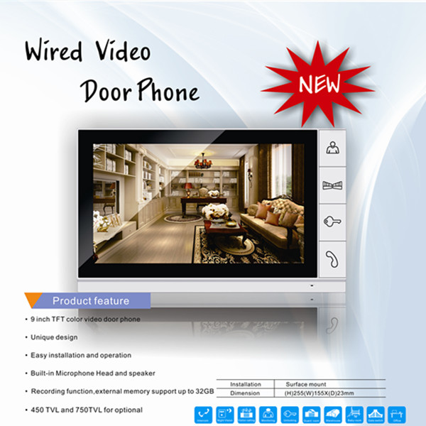 9 inch color TFT audroid video door phone SD card slot Max up to 32GB DP-998R