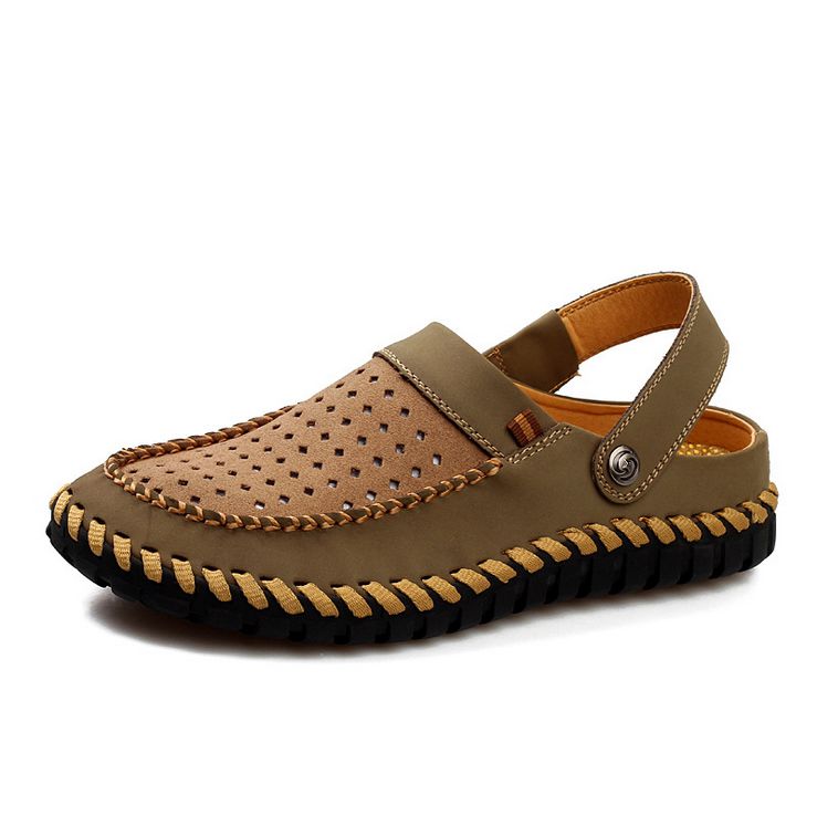men's genuine leather flat casual sandals 