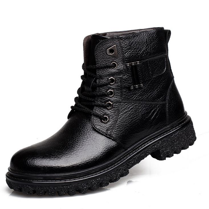 men's genuine leather flat casual boots 