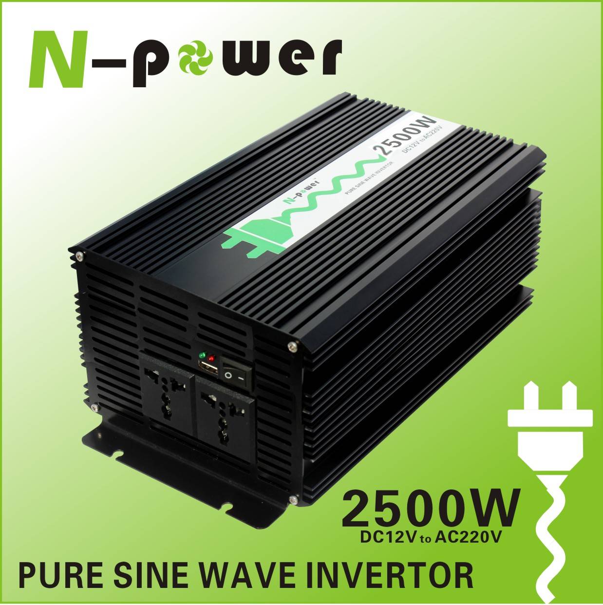 2500W Pure Sine Wave DC12V or 24V 48V 96V to AC110V 220VAC Power Inverter