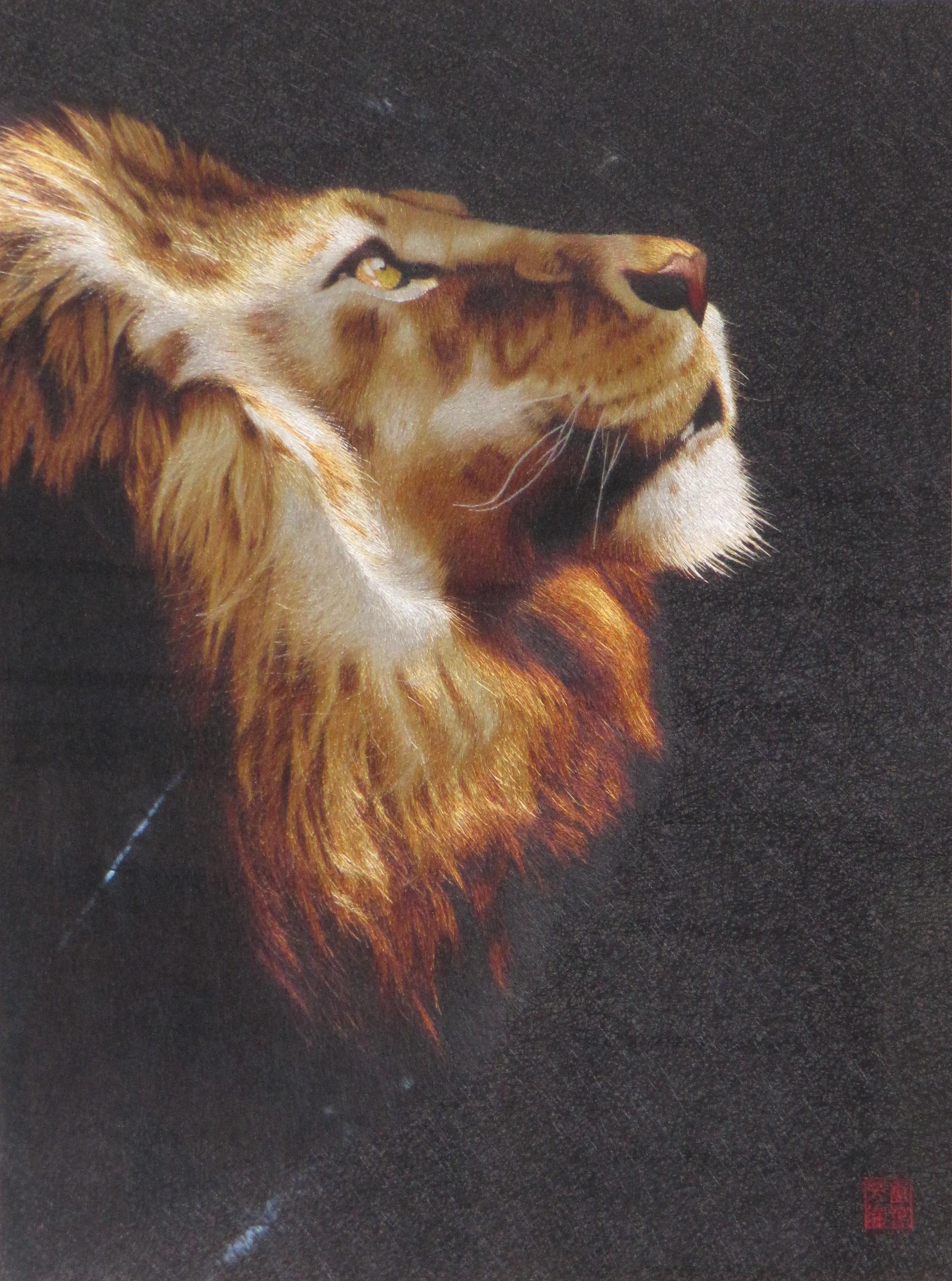 Lion hand embroidery art painting wall decor