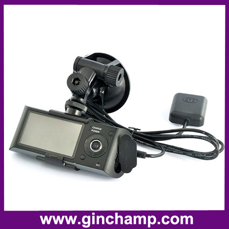 dual camera GPS car camera dvr with 2.7inch LCD    