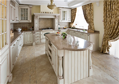 Painted White Glazed Kitchen Cabinet with Kitchen Island