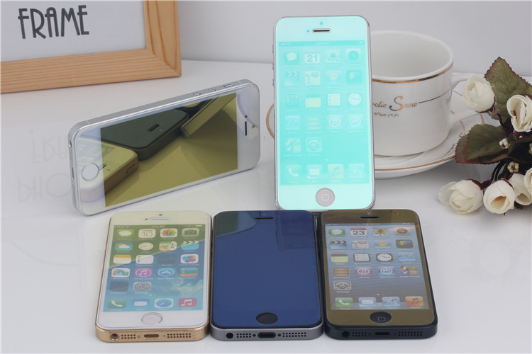Colorful (transparent, golden, silvery, blue, purple …) tempered glass screen film, screen protector for Iphone5/5S