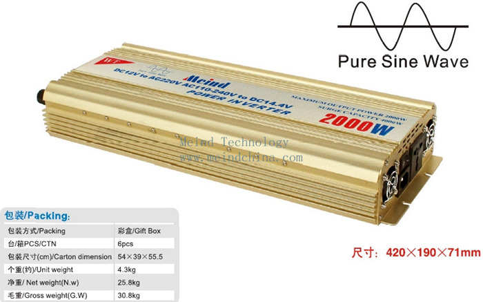 2000W Power Inverter Pure Sine Wave AC converter Car Inverters Power Supply AC Adapter Frequency Inverter