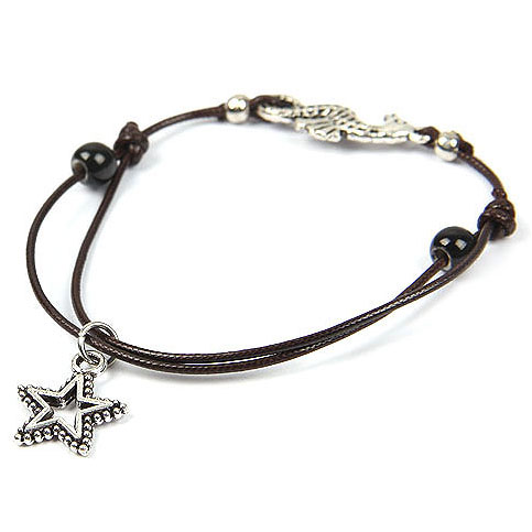 Cheap New Hand-woven Star And Ball Shape Alloy Rope Resin Bracelet with Adjustable Inner Diameter 