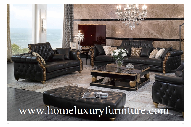 Софа кожаной софы классическая устанавливает мебель TI-003 живущей комнаты черных кожаных соф деревянную