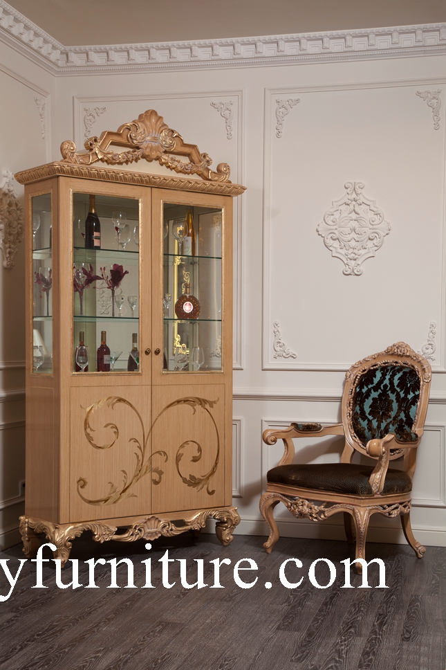 Шкаф AP-302 шведского стола комплектов столовой мебели античного типа Европы деревянный стеклянный