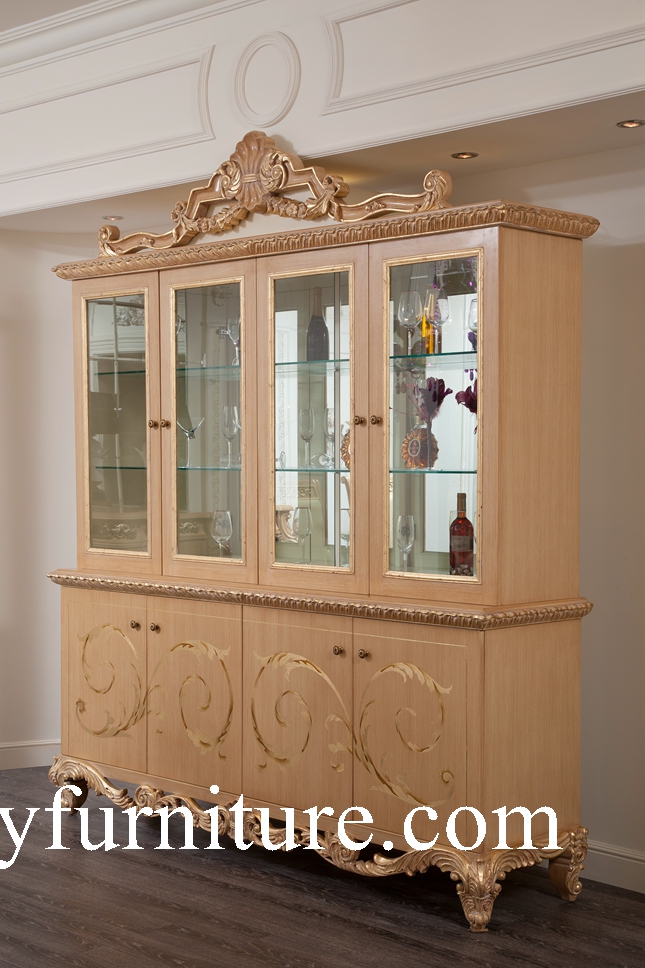 Шкаф AP-301 шведского стола комплектов столовой мебели античного типа Европы деревянный стеклянный