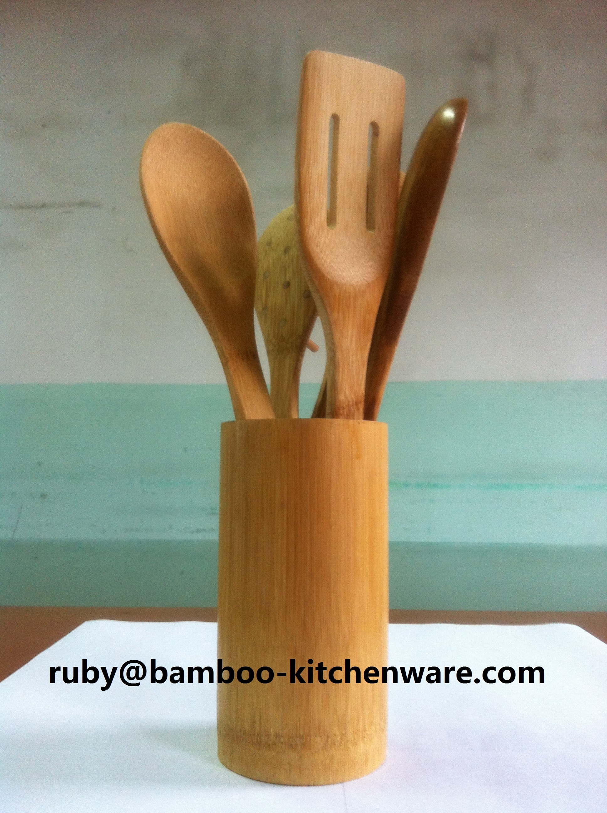 6 Bamboo Wooden Spoons and Kitchen Tools Spatula Set 