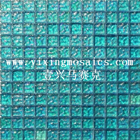 blue  colour water ripple glass mosaic tile for pool decor or wall 