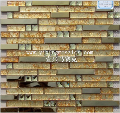 GM-19 golden glass mosaic mix metal mosaic for wall decor 