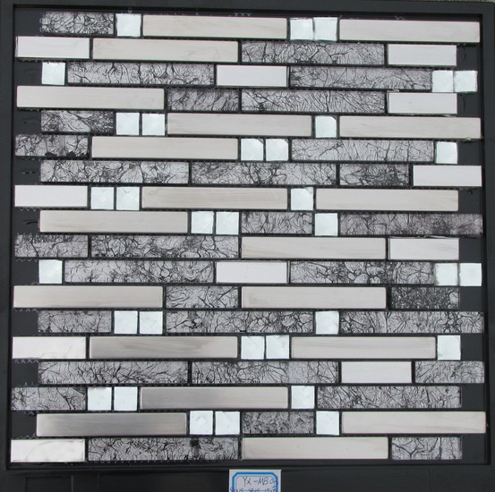 back and white strip glass mosaic tiles mix metal mosaic tiles for wall decoration GM-127
