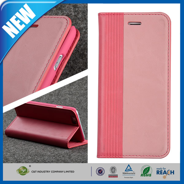 C&T Dual Color PU Leather Flip Pouch Wallet Stand Hard Skin Case for Apple iPhone 6 4.7 inch
