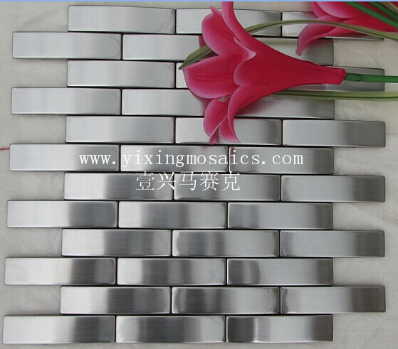 MI35 Silver brushed brick camber stainless steel metal mosaic tile for living room tv background wall design