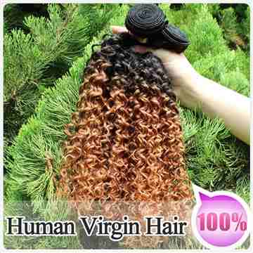 100% Virgin Human Ombre Hair Weave Kinky Curly Weft 
