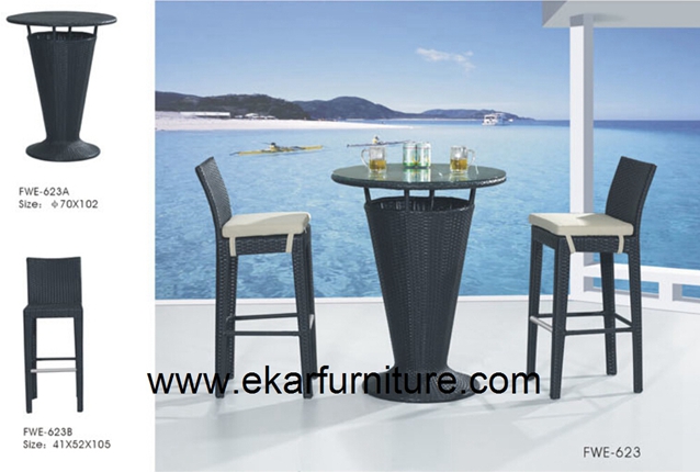 Garden table plastic rattan furniture with cushion FWE-623