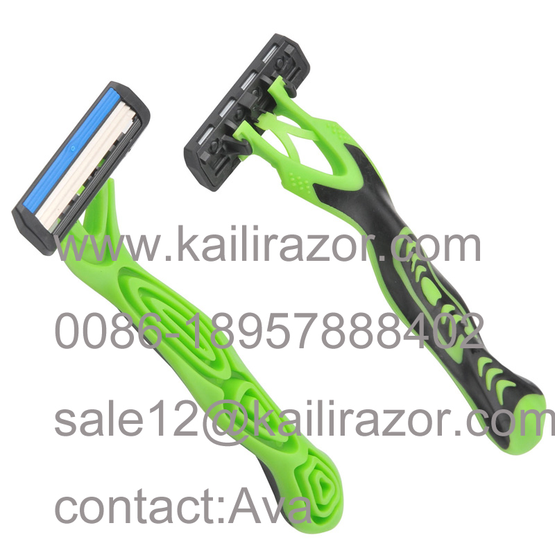three blade rubber handle disposable razor 