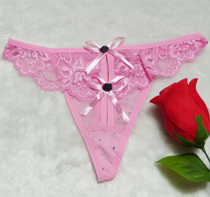 Pink wholesale Lace mesh Rhinestone panty Sexy Womens Underwear 
