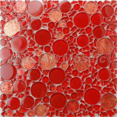 [Mius Art Mosaic] Red color round crystal glass mosaic tile for kitchen backsplash ,bedroom decoration MC005