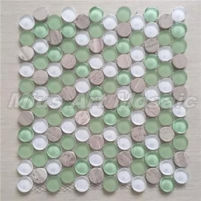 [Mius Art Mosaic] Penny round green white glass mosaic circle mosaic tile backsplash C2014