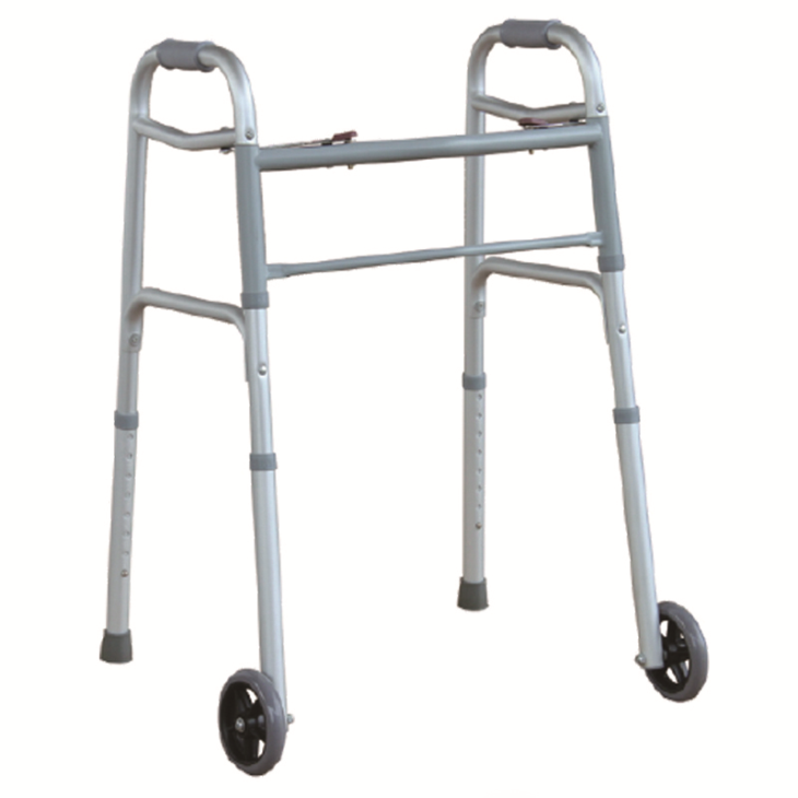 Two Button Folding Walker With 5” Front Wheels 