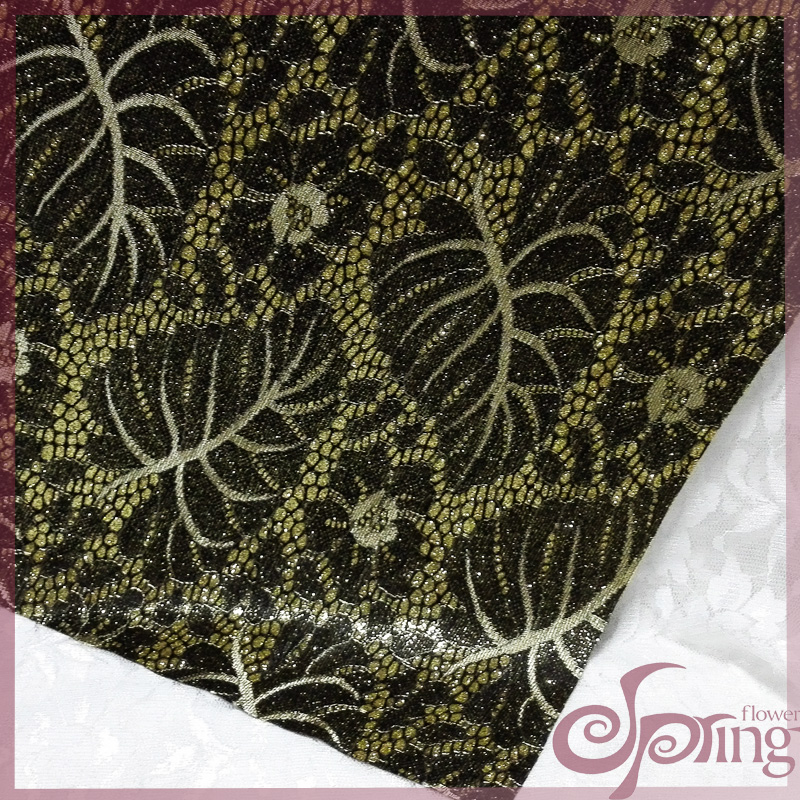 [F71517]Leaves jacquard embroidered sparkle bonded lace fabric for dress