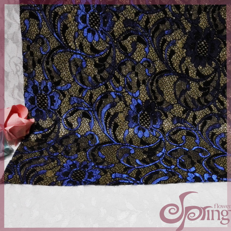 [F71526] Embroidered jacquard bonded sparkle lace fabric for garment (blue)