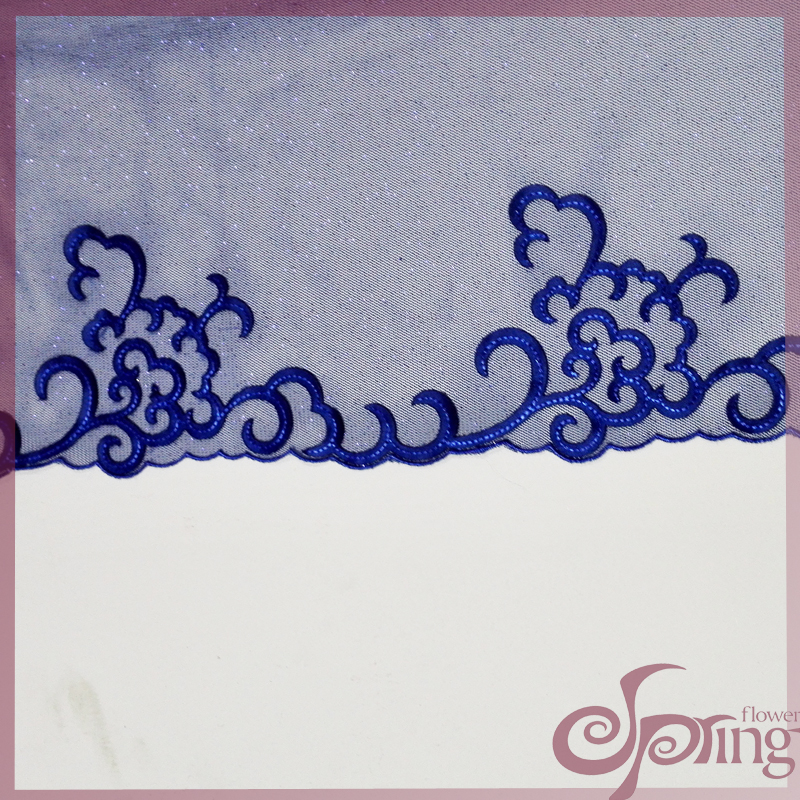 [F22098T] Appilque embroidered sparkle voile lace fabric (blue, black)