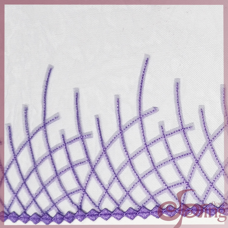 [F22091T] Geometric polyester netting embroidery lace fabric for garment(purple)