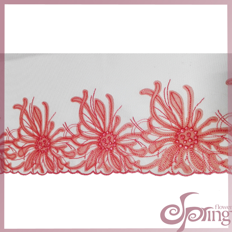 [F22097T] Coral flower netting embroidery lace fabric for garment (red, green, light blue)