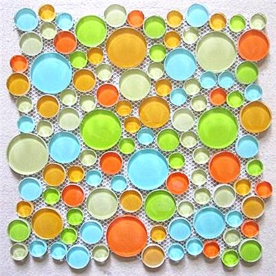[Mius Art Mosaic] Glossy white ,blue and orange color mix crystal glass mosaic tile for Children room
