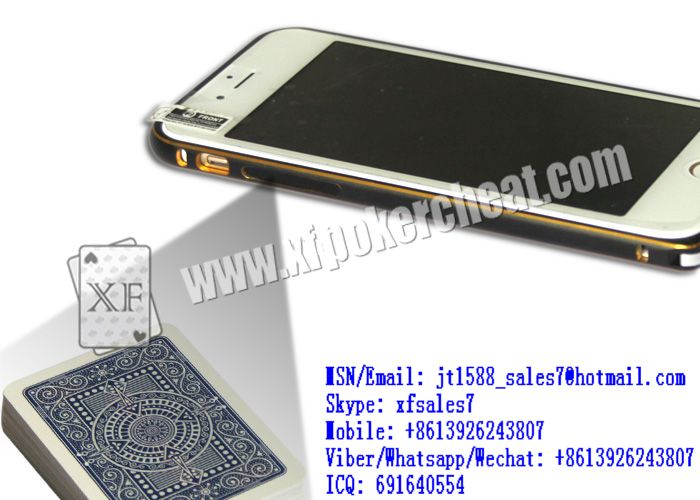 XF iPhone 6 mobile phone camera to scan edges sides bar-codes marked playing cards for MDA poker predictors and iPhone poker scanners and CVK cards readers and black and white Samsung S4 poker analyze