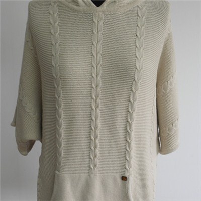 Ladies Cable Knit Hoody Pullover Sweater