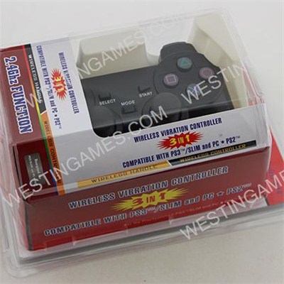 3-в-1 2.4 G беспроводная вибрации ручка контроллер для PS3 PS2 и PC - черный