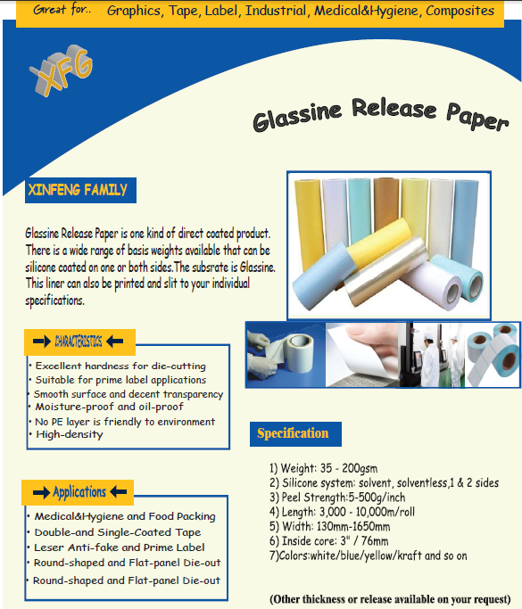 Glassine release silicone Paper (special paper) for label tape medicine and other factory paper material