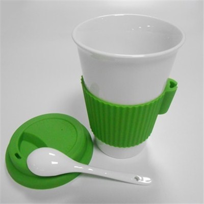 Ceramic Cups With Spoon Holder