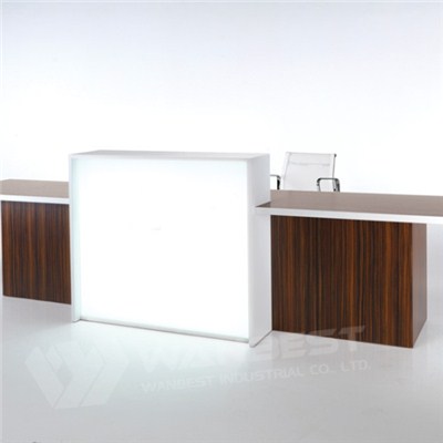 Reception Counter Middle Led Lighitng Wood Cabinet Customized Logo