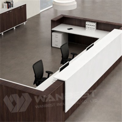 Great Reception Counter Design White Solid Surface With Wood Veneer