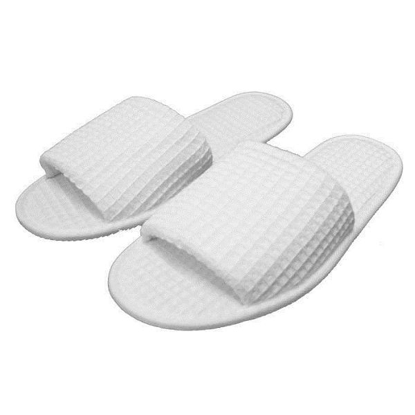 Hotel White Cotton Waffle Slippers