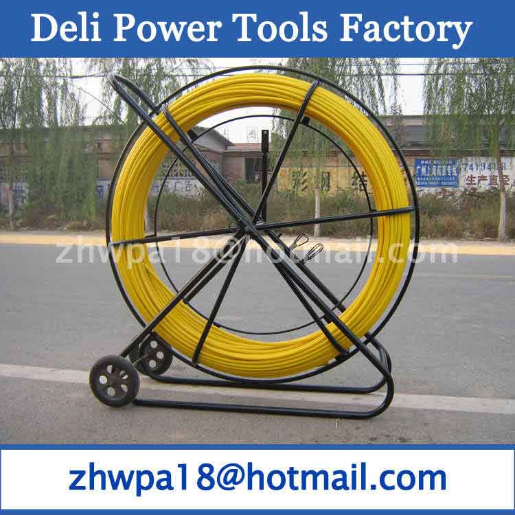 Yellow Fibersnake Duct Rodder with cage and wheels 