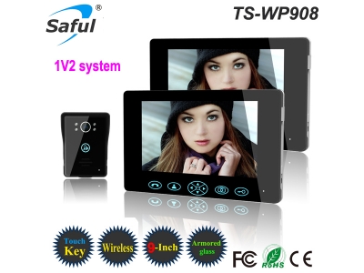 safulTS-WP908 1V2 2.4GHz Digital 9 inch Wireless Video Door Phone Color LCD Screen Video Doorbell Intercom System with Camera for Home Door Phone Kit